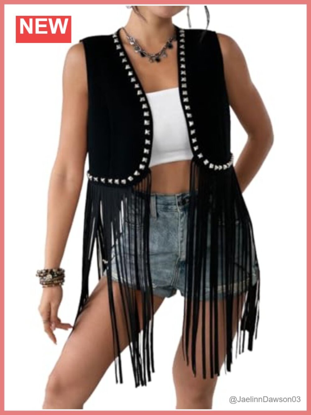 Faux Suede Fringe Vest 60s 70s Hippie Western Studded Festival